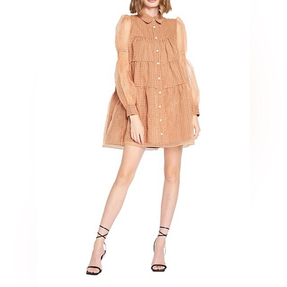 En Saison gingham organza dress tiered mini dress